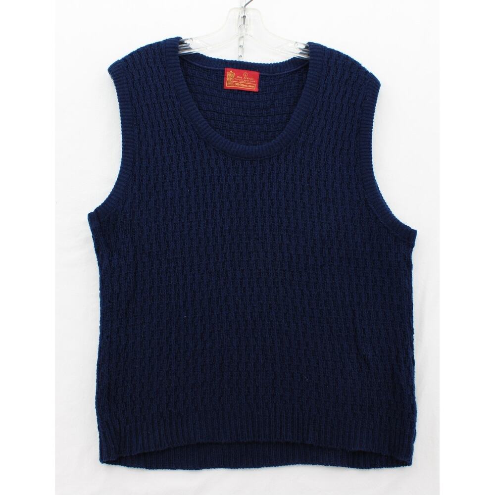 VTG 70s Sears Sweater Vest Mens Large Blue Acrylic Knitted Textured Retro
